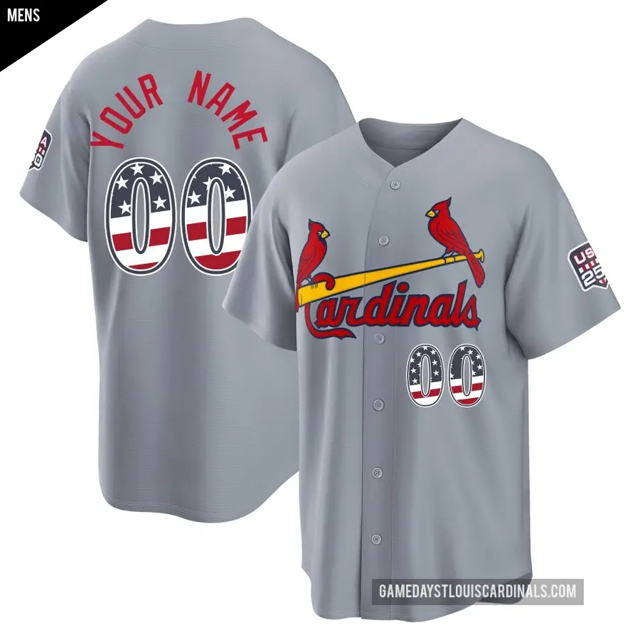 Men's St. Louis Cardinals ＃00 Custom Limited Gray USA 250 Fourth Of July Road Stadium Jersey
