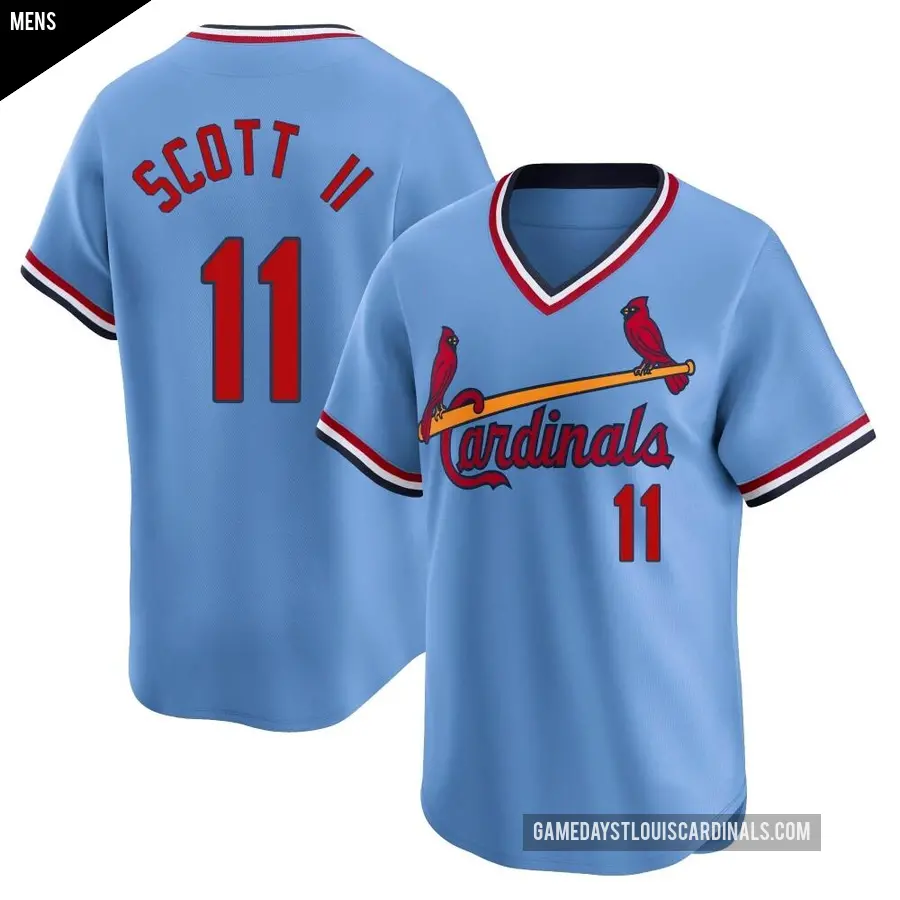 Men's St. Louis Cardinals ＃11 Victor Scott II Limited Light Blue Cooperstown Collection Jersey