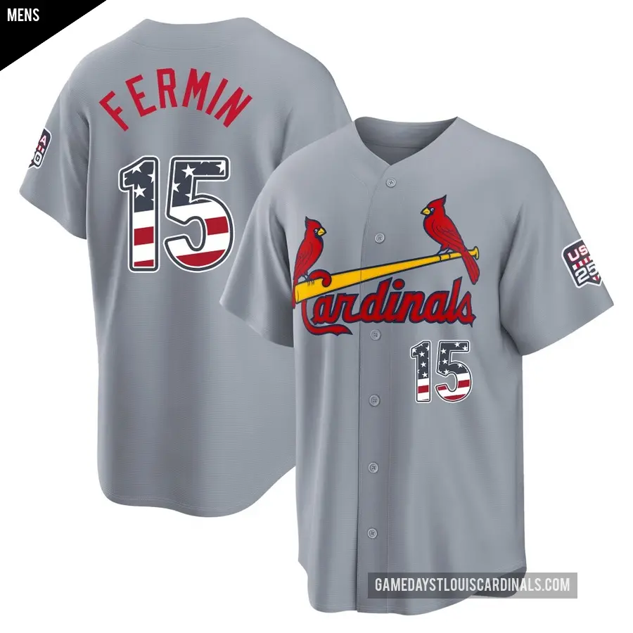 Men's St. Louis Cardinals ＃15 Jose Fermin Limited Gray USA 250 Fourth Of July Road Stadium Jersey