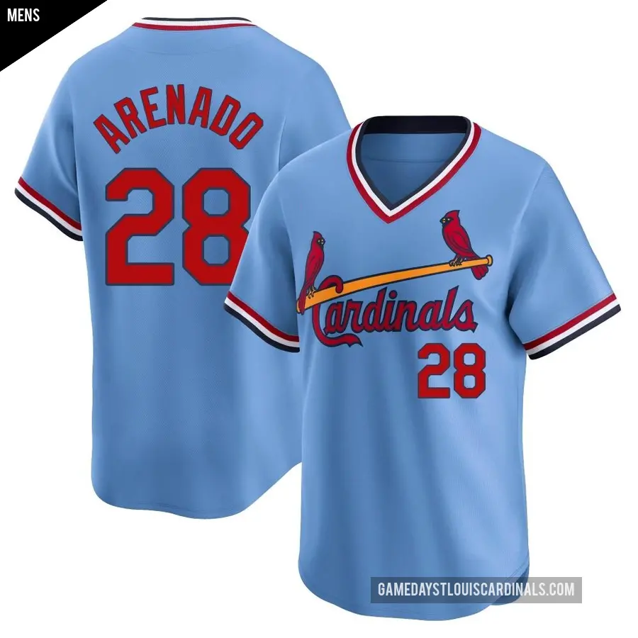 Men's St. Louis Cardinals ＃28 Nolan Arenado Limited Light Blue Cooperstown Collection Jersey