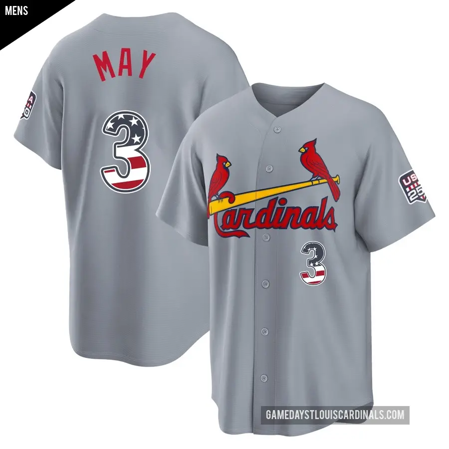 Men's St. Louis Cardinals ＃3 Dustin May Limited Gray USA 250 Fourth Of July Road Stadium Jersey