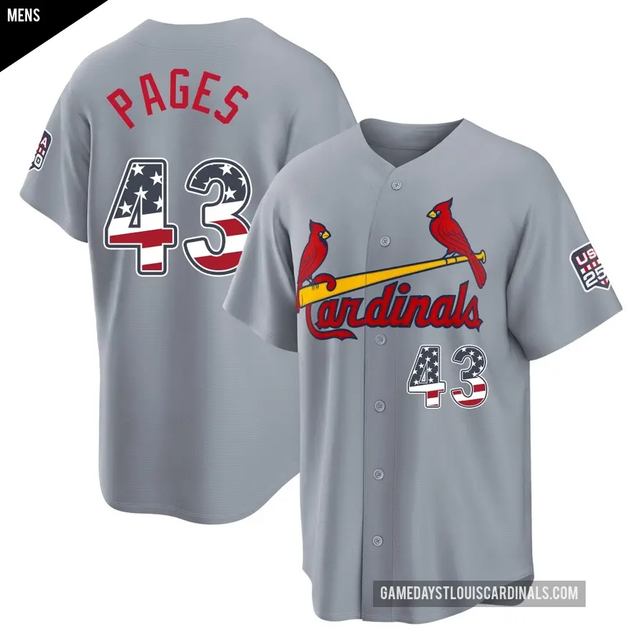 Men's St. Louis Cardinals ＃43 Pedro Pages Limited Gray USA 250 Fourth Of July Road Stadium Jersey