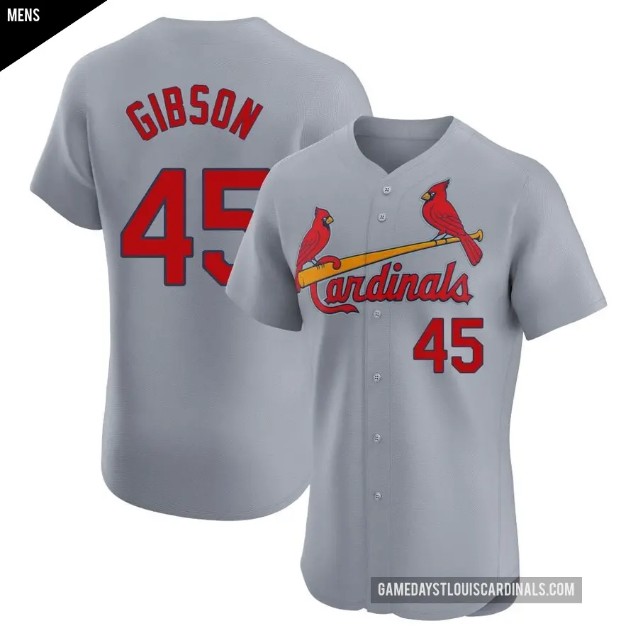 Men's St. Louis Cardinals ＃45 Bob Gibson Elite Gray Road Jersey
