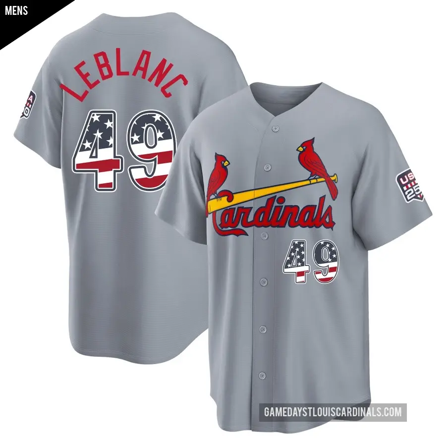 Men's St. Louis Cardinals ＃49 Wade LeBlanc Limited Gray USA 250 Fourth Of July Road Stadium Jersey
