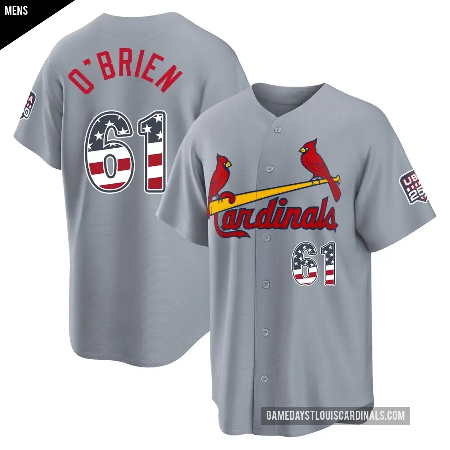 Men's St. Louis Cardinals ＃61 Riley O'Brien Limited Gray USA 250 Fourth Of July Road Stadium Jersey