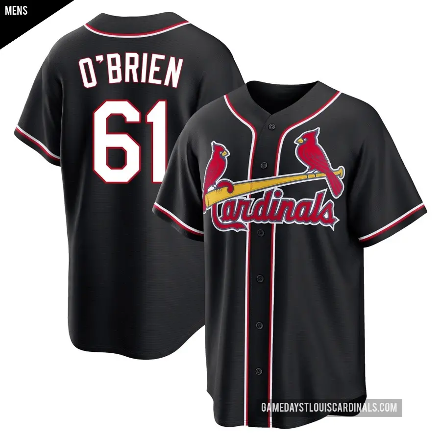 Men's St. Louis Cardinals ＃61 Riley O'Brien Replica Black Fashion Out Jersey