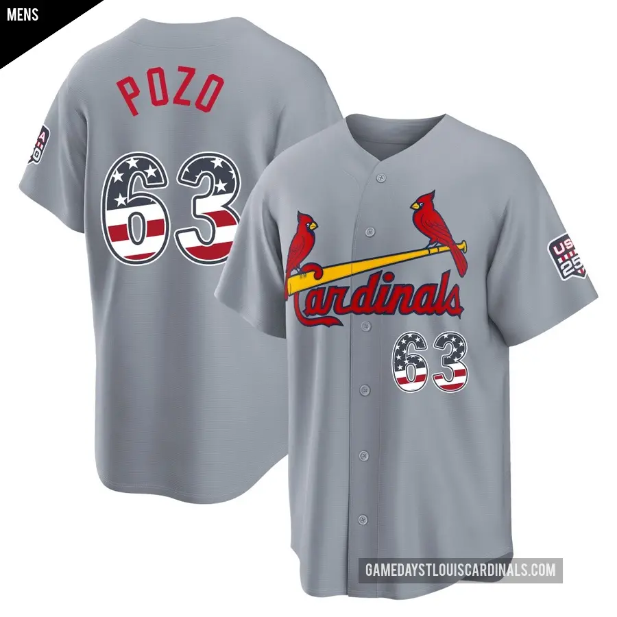 Men's St. Louis Cardinals ＃63 Yohel Pozo Limited Gray USA 250 Fourth Of July Road Stadium Jersey