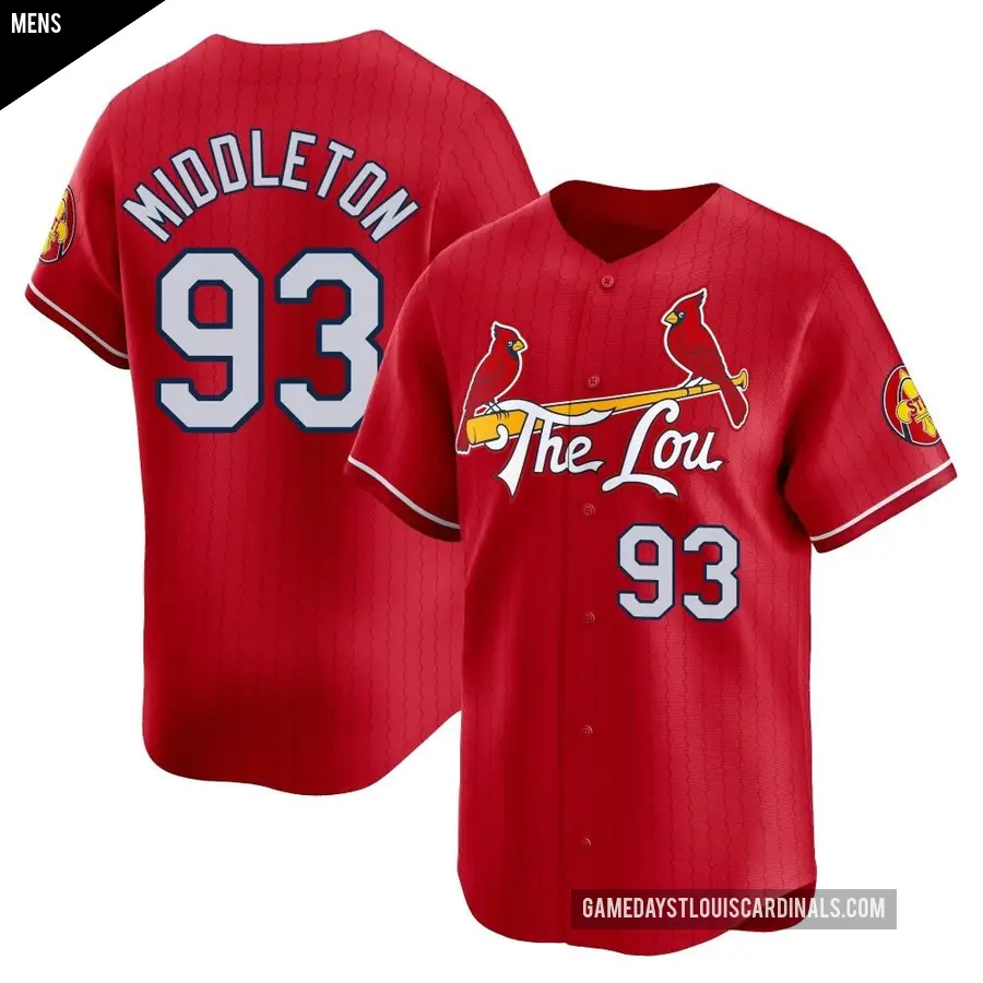 Men's St. Louis Cardinals ＃93 Keynan Middleton Limited Red 2024 City Connect Jersey
