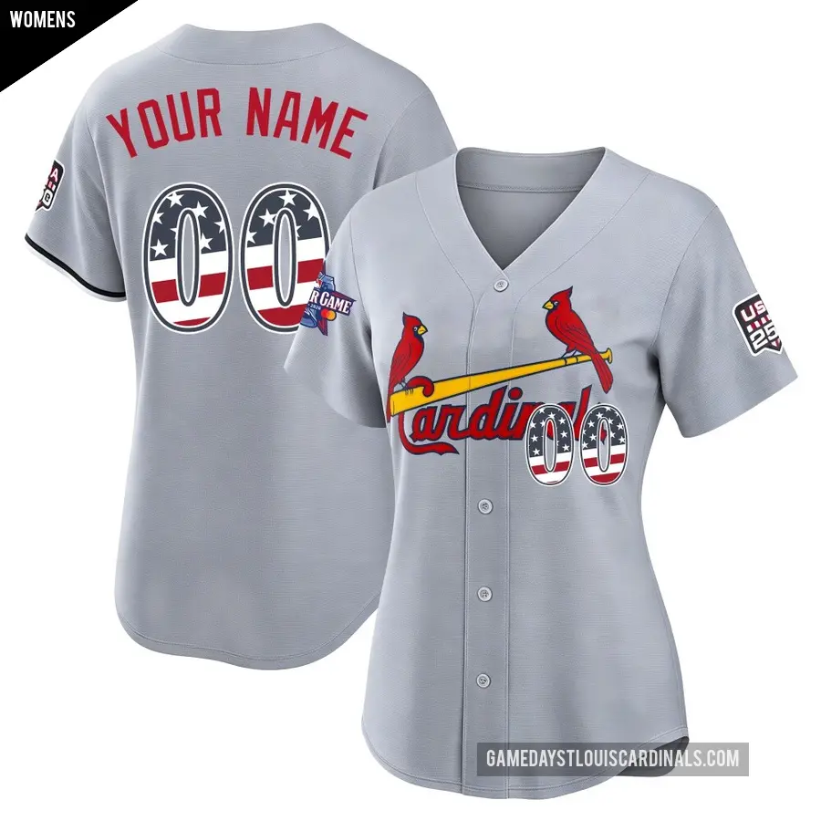 Women's St. Louis Cardinals ＃00 Custom Limited Gray 2026 All-Star Edition Stars & Stripes Road Stadium Jersey