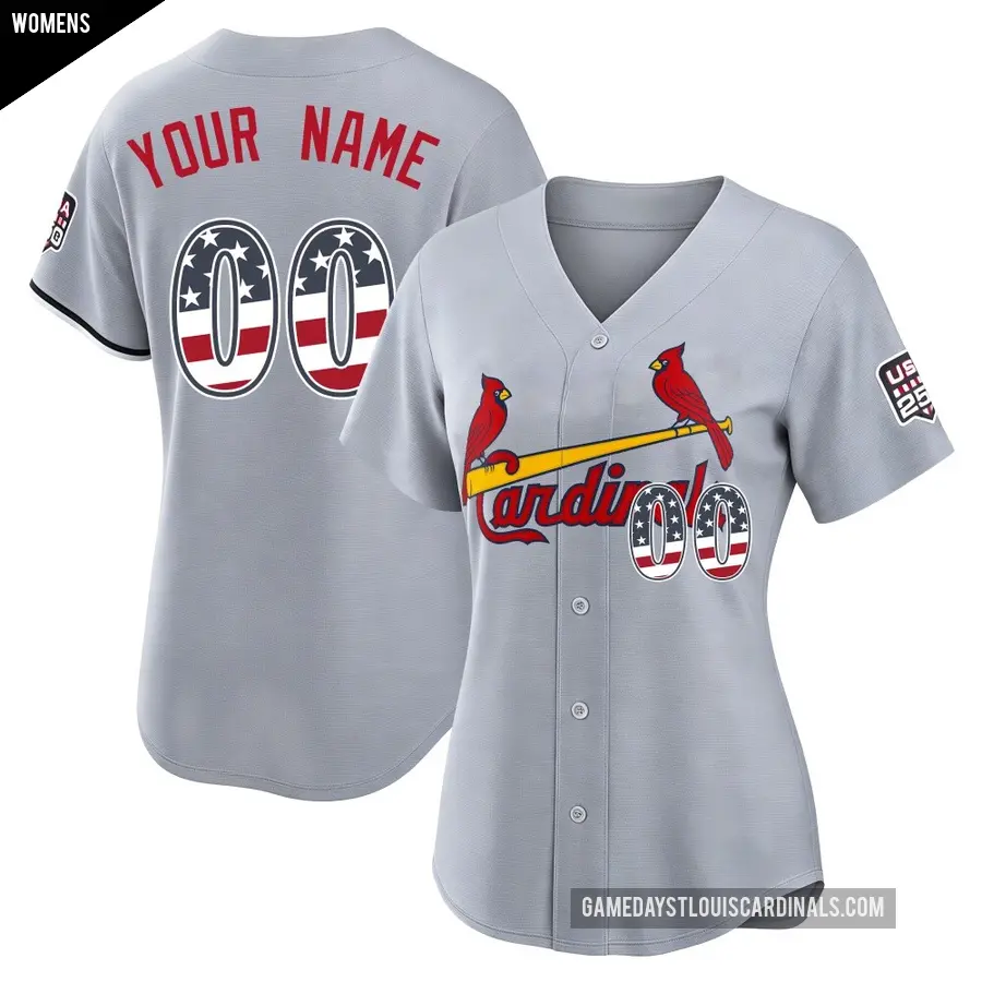 Women's St. Louis Cardinals ＃00 Custom Limited Gray USA 250 Fourth Of July Road Stadium Jersey