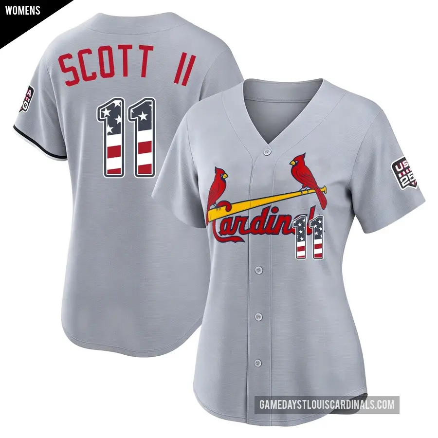 Women's St. Louis Cardinals ＃11 Victor Scott II Limited Gray USA 250 Fourth Of July Road Stadium Jersey