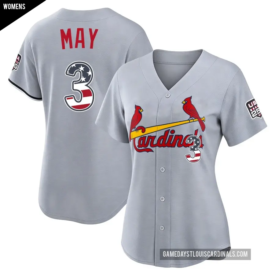 Women's St. Louis Cardinals ＃3 Dustin May Limited Gray USA 250 Fourth Of July Road Stadium Jersey