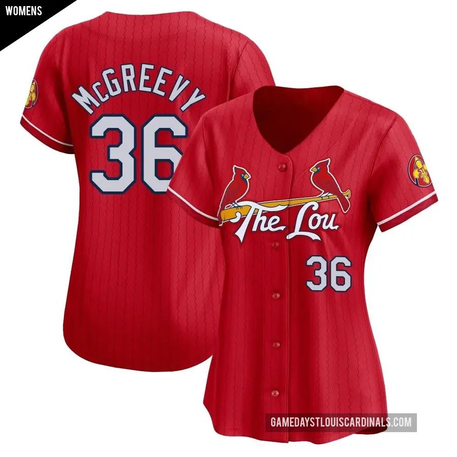 Women's St. Louis Cardinals ＃36 Michael McGreevy Limited Red 2024 City Connect Jersey