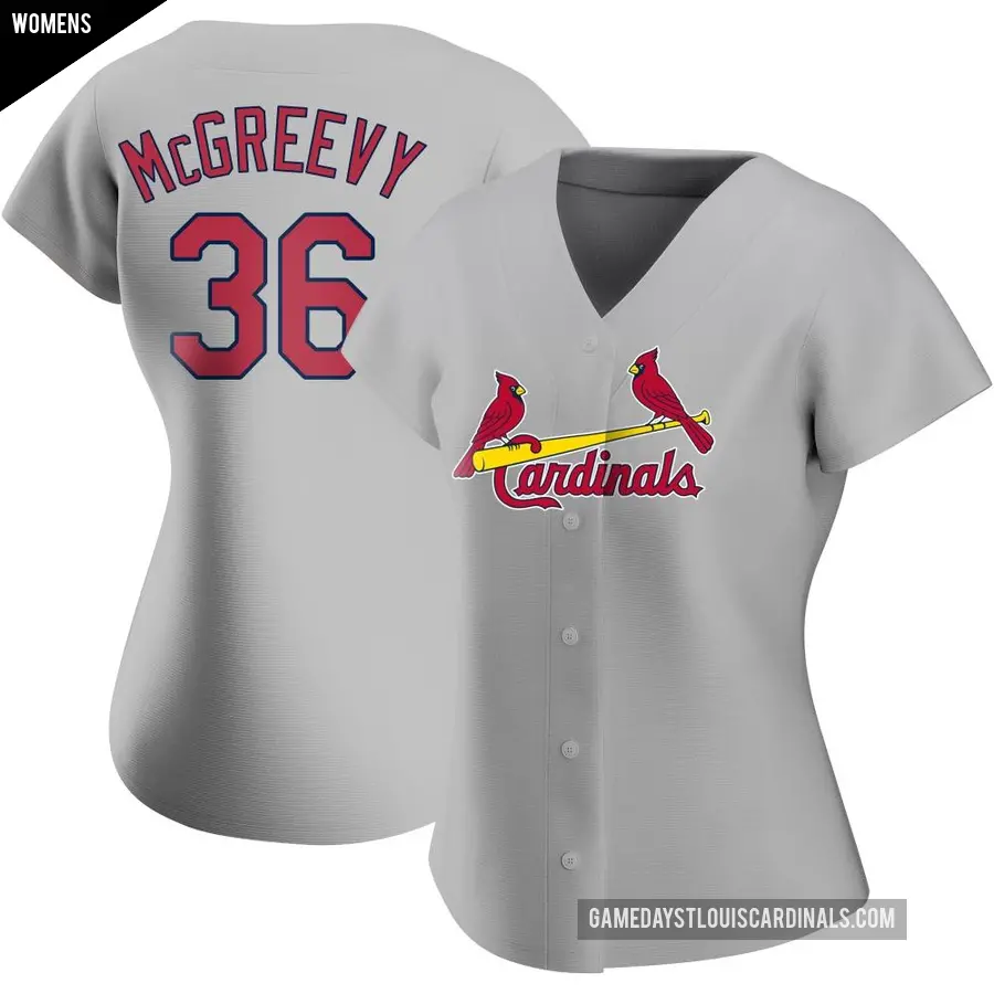 Women's St. Louis Cardinals ＃36 Michael McGreevy Replica Gray Road Jersey