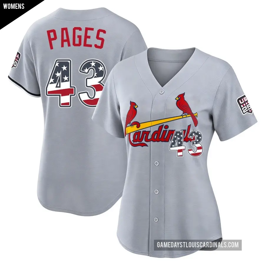 Women's St. Louis Cardinals ＃43 Pedro Pages Limited Gray USA 250 Fourth Of July Road Stadium Jersey