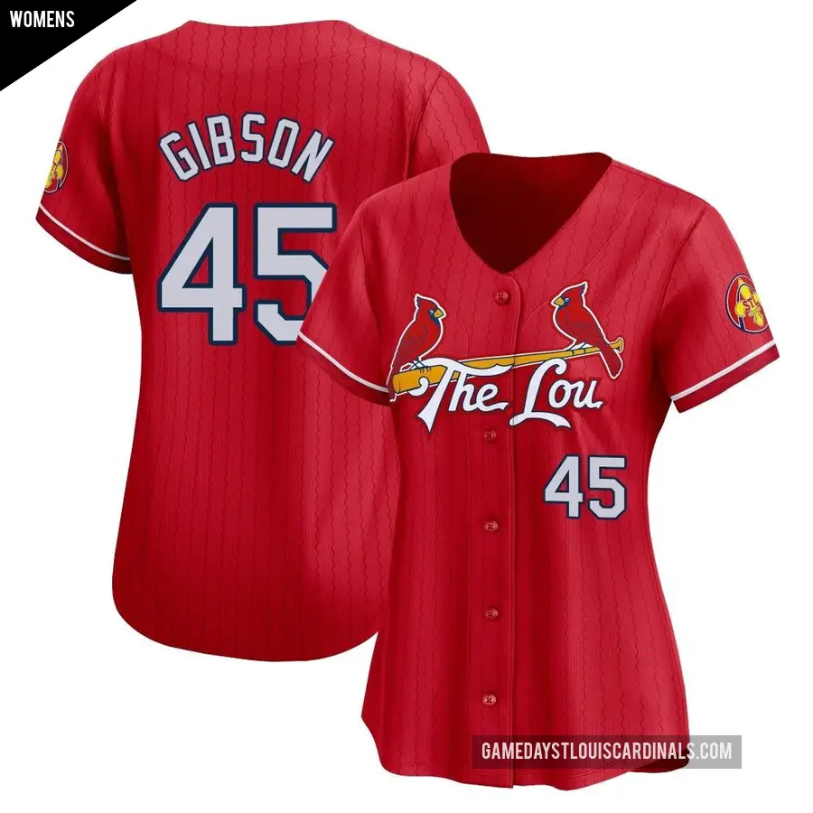 Women's St. Louis Cardinals ＃45 Bob Gibson Limited Red 2024 City Connect Jersey