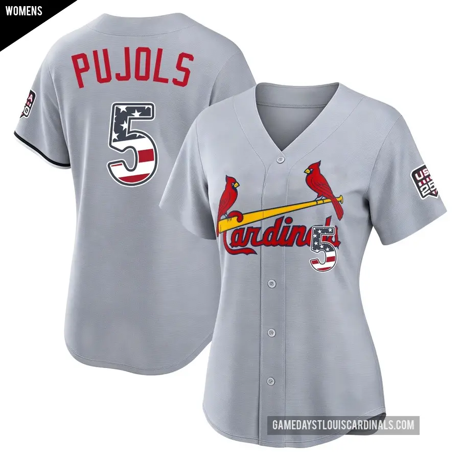 Women's St. Louis Cardinals ＃5 Albert Pujols Limited Gray USA 250 Fourth Of July Road Stadium Jersey
