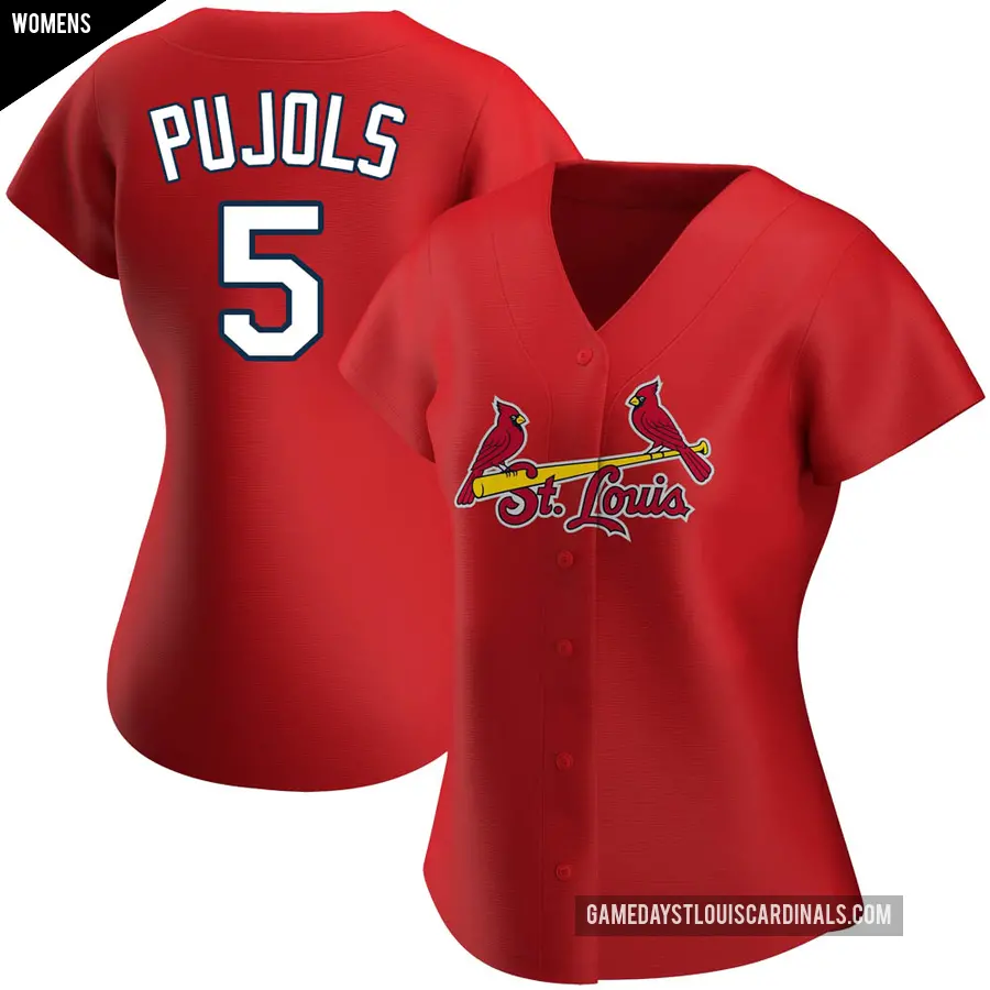 Women's St. Louis Cardinals ＃5 Albert Pujols Replica Red Alternate Jersey