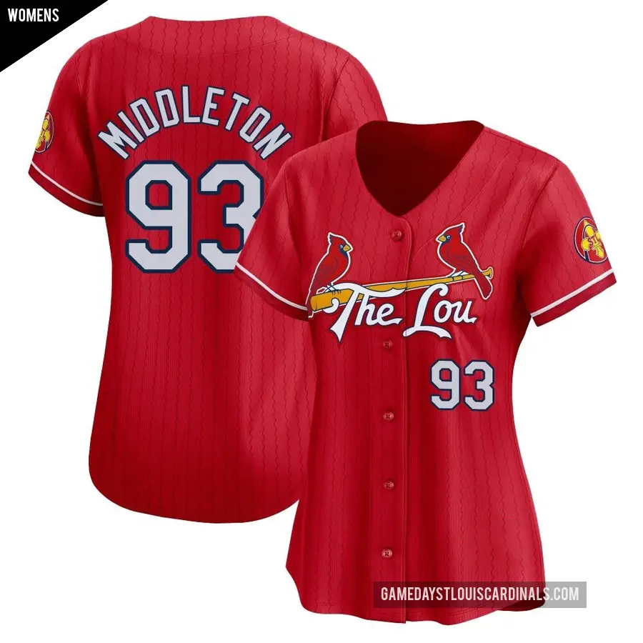 Women's St. Louis Cardinals ＃93 Keynan Middleton Limited Red 2024 City Connect Jersey