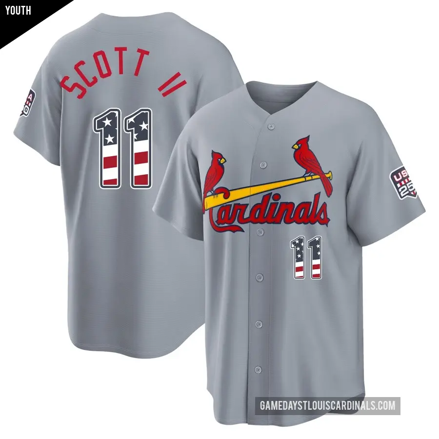 Youth St. Louis Cardinals ＃11 Victor Scott II Limited Gray USA 250 Fourth Of July Road Stadium Jersey
