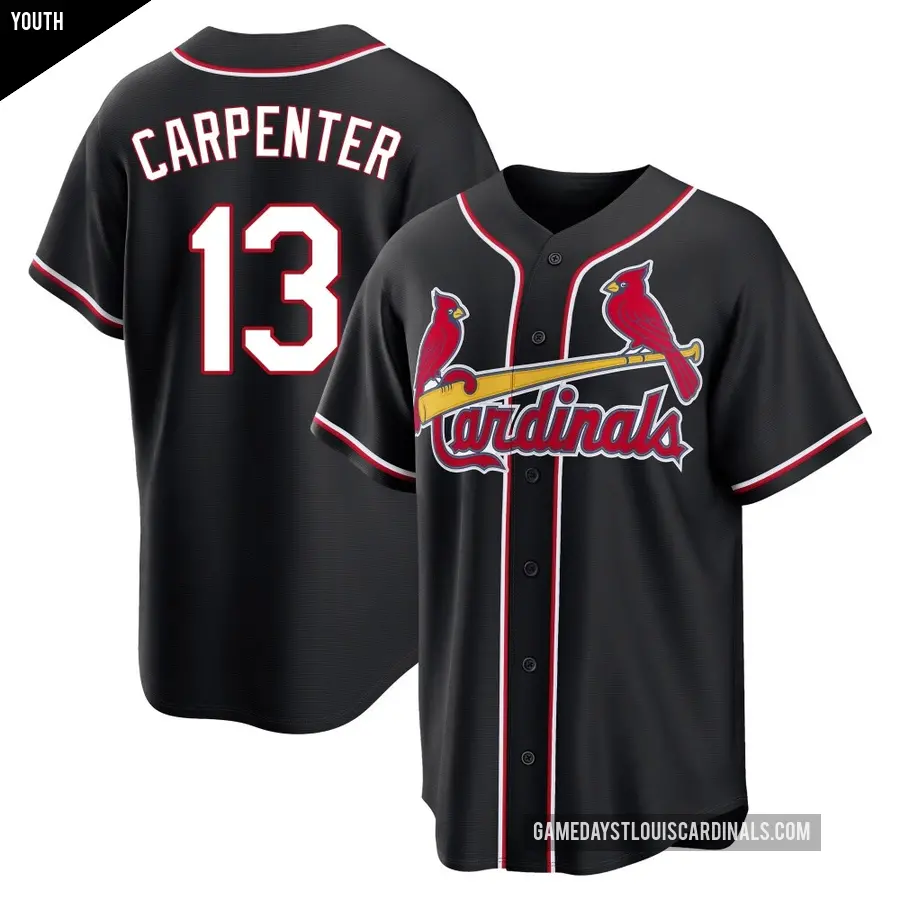 Youth St. Louis Cardinals ＃13 Matt Carpenter Replica Black Fashion Out Jersey