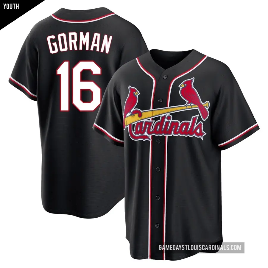 Youth St. Louis Cardinals ＃16 Nolan Gorman Replica Black Fashion Out Jersey