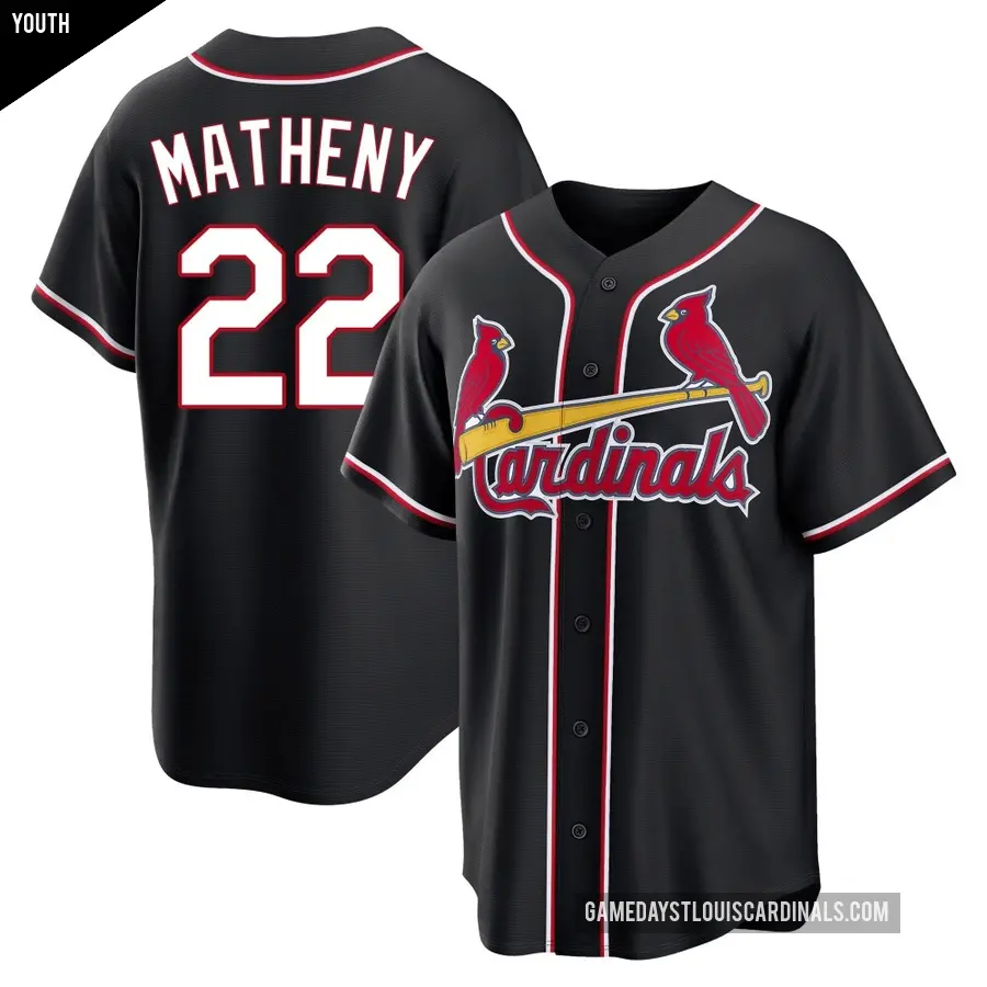 Youth St. Louis Cardinals ＃22 Mike Matheny Replica Black Fashion Out Jersey