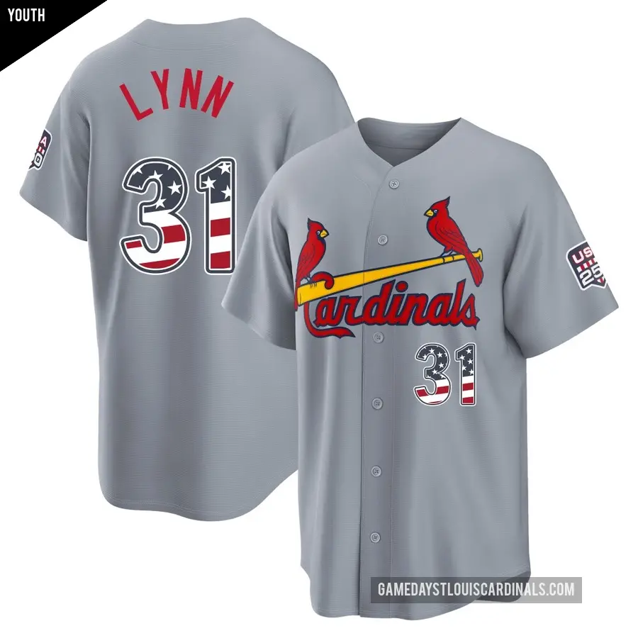 Youth St. Louis Cardinals ＃31 Lance Lynn Limited Gray USA 250 Fourth Of July Road Stadium Jersey