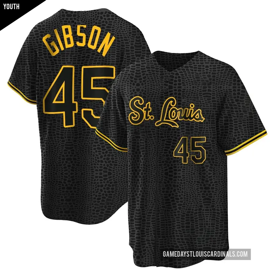 Youth St. Louis Cardinals &#65283;45 Bob Gibson Replica Black Snake Skin City Jersey