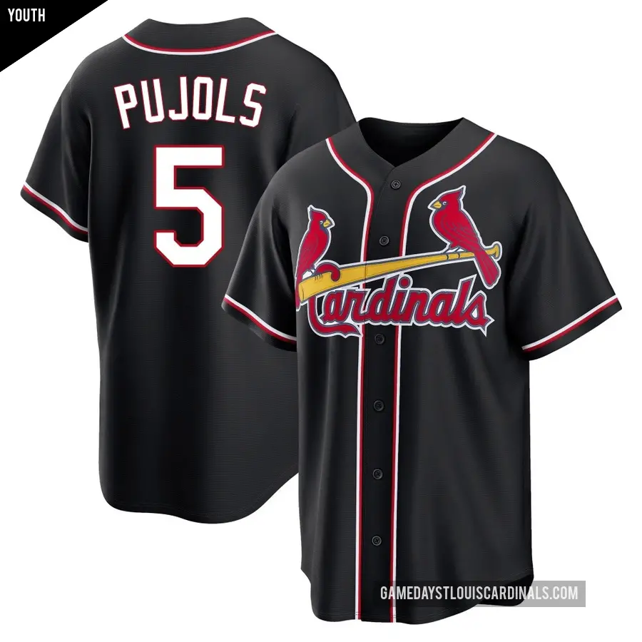 Youth St. Louis Cardinals ＃5 Albert Pujols Replica Black Fashion Out Jersey