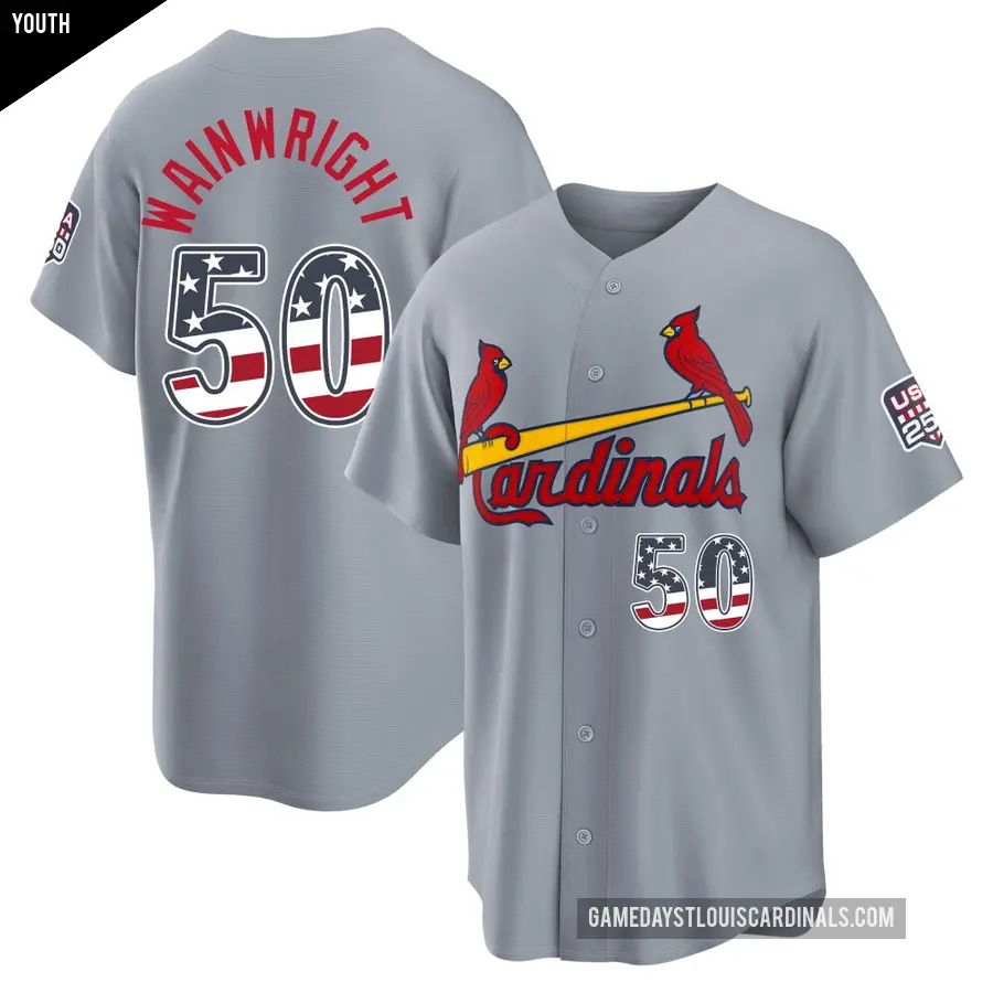 Youth St. Louis Cardinals ＃50 Adam Wainwright Limited Gray USA 250 Fourth Of July Road Stadium Jersey