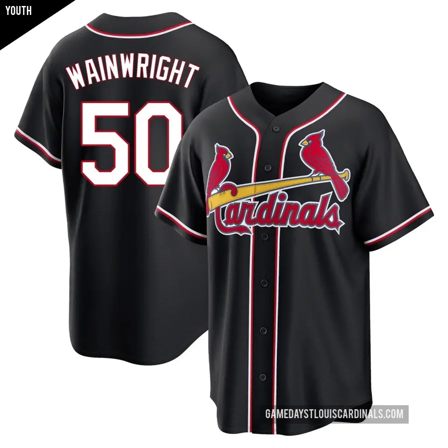 Youth St. Louis Cardinals ＃50 Adam Wainwright Replica Black Fashion Out Jersey