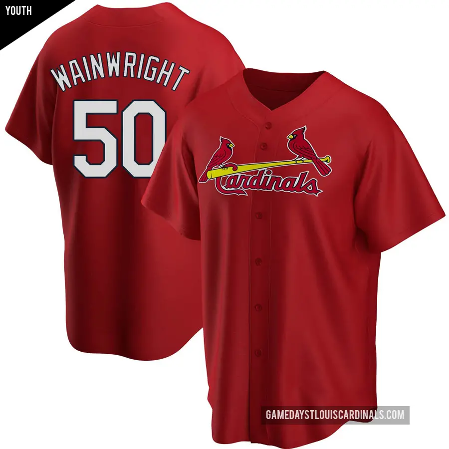 Youth St. Louis Cardinals ＃50 Adam Wainwright Replica Red Alternate Jersey