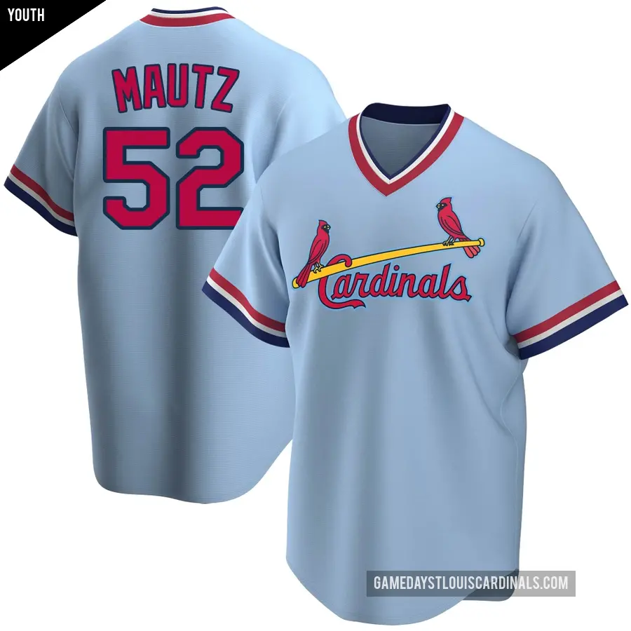Youth St. Louis Cardinals ＃52 Brycen Mautz Replica Light Blue Road Cooperstown Collection Jersey