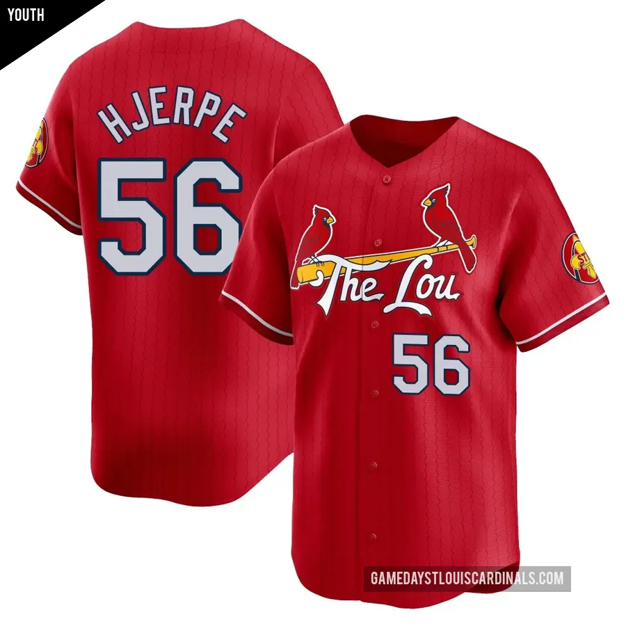 Youth St. Louis Cardinals ＃56 Cooper Hjerpe Limited Red 2024 City Connect Jersey