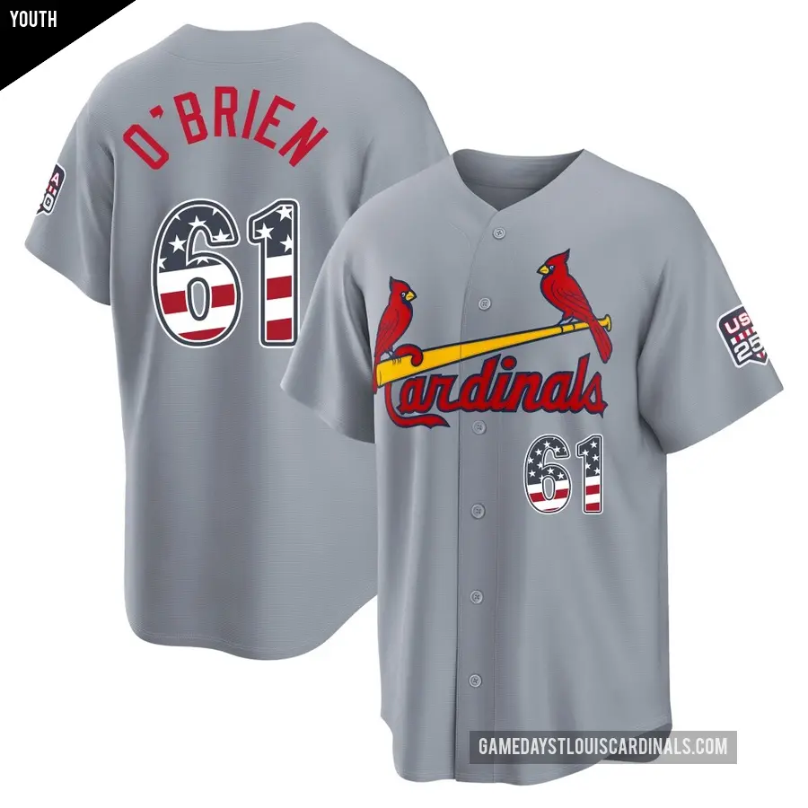 Youth St. Louis Cardinals ＃61 Riley O'Brien Limited Gray USA 250 Fourth Of July Road Stadium Jersey