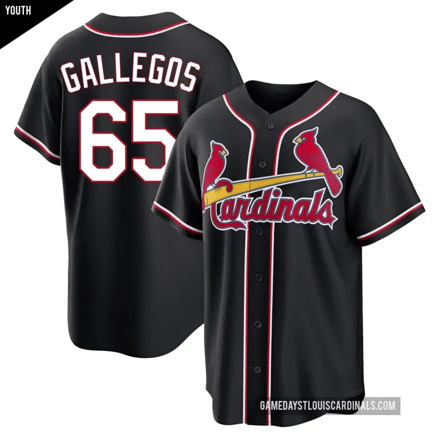 Youth St. Louis Cardinals ＃65 Giovanny Gallegos Replica Black Fashion Out Jersey