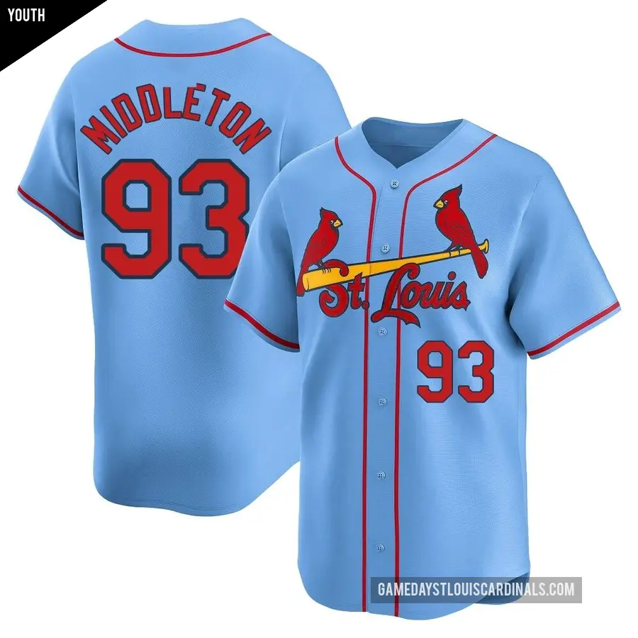 Youth St. Louis Cardinals ＃93 Keynan Middleton Limited Light Blue Alternate Jersey